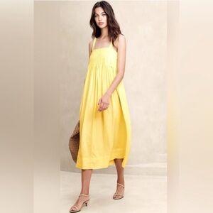 Banana Republic Linen Blend Drapey Sleeveless Midi Yellow Dress Medium